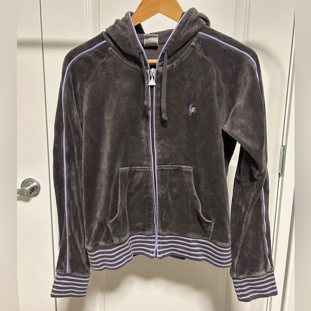 Le Coq Sportif Grey Velvet with Purple Accents - Zip-Up Hoodie